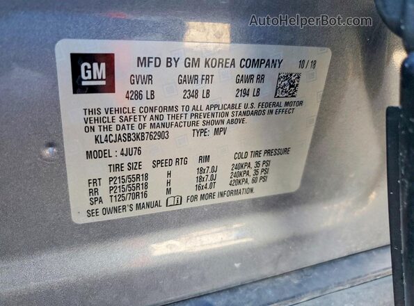 KL4CJASB3KB762903 2019 BUICK ENCORE Gray Вид підкапотного простору
