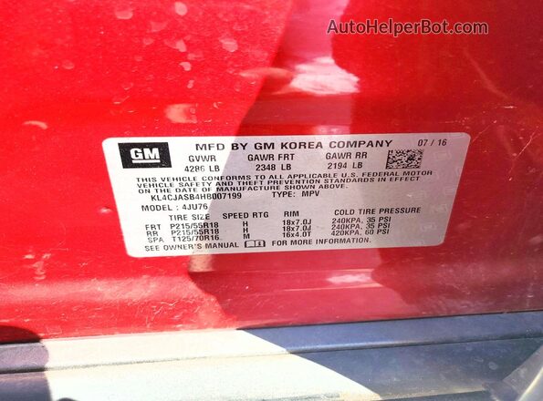 KL4CJASB4HB007199 2017 BUICK ENCORE Red 360 interior view