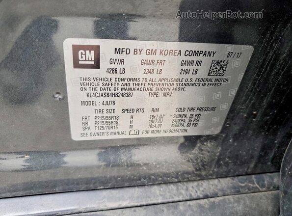 KL4CJASB4HB248387 2017 BUICK ENCORE Charcoal Вид наклейки з VIN-кодом