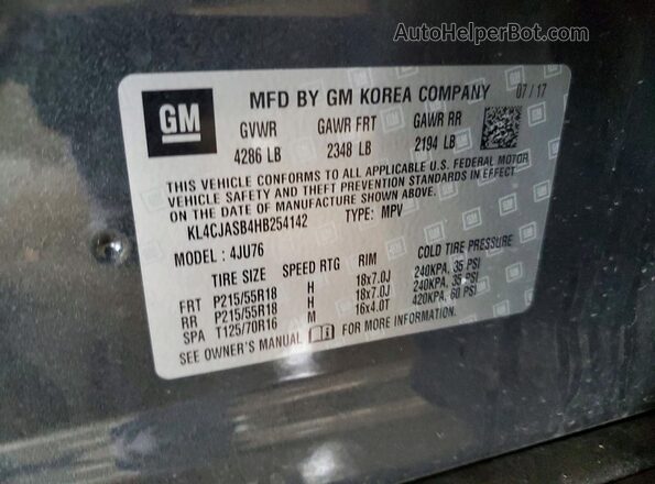 KL4CJASB4HB254142 2017 BUICK ENCORE Gray VIN sticker view