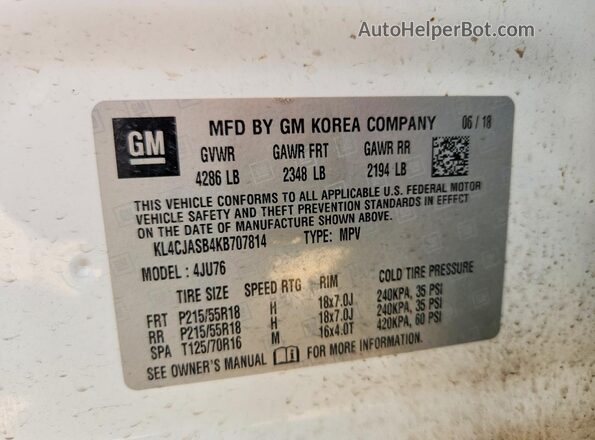 KL4CJASB4KB707814 2019 BUICK ENCORE White Engine compartment view