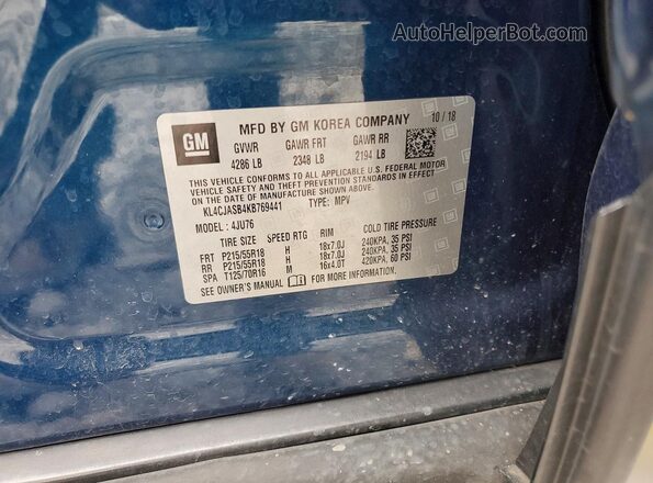 KL4CJASB4KB769441 2019 BUICK ENCORE Blue 360 interior view