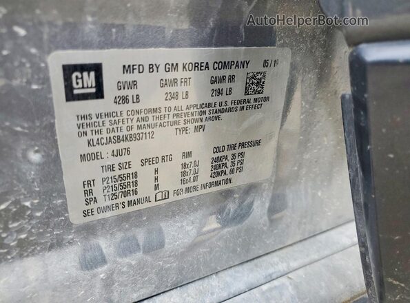 KL4CJASB4KB937112 2019 BUICK ENCORE Silver Vista interior de 360 grados