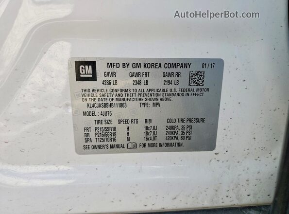 KL4CJASB5HB111863 2017 BUICK ENCORE White Вид підкапотного простору