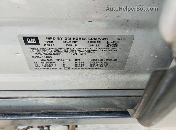 KL4CJASB5KB702251 2019 BUICK ENCORE Silver Engine compartment view