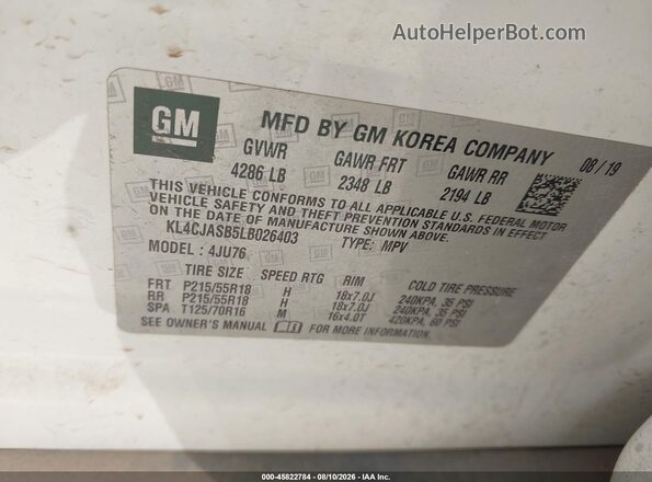 KL4CJASB5LB026403 2020 BUICK ENCORE White Engine compartment view