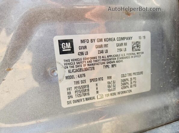 KL4CJASB5LB047378 2020 BUICK ENCORE Blue Engine compartment view
