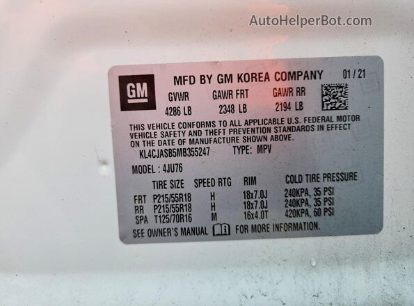 KL4CJASB5MB355247 2021 BUICK ENCORE White Вид підкапотного простору