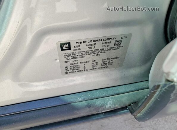 KL4CJASB6HB151059 2017 BUICK ENCORE Silver ძრავის განყოფილების ხედი