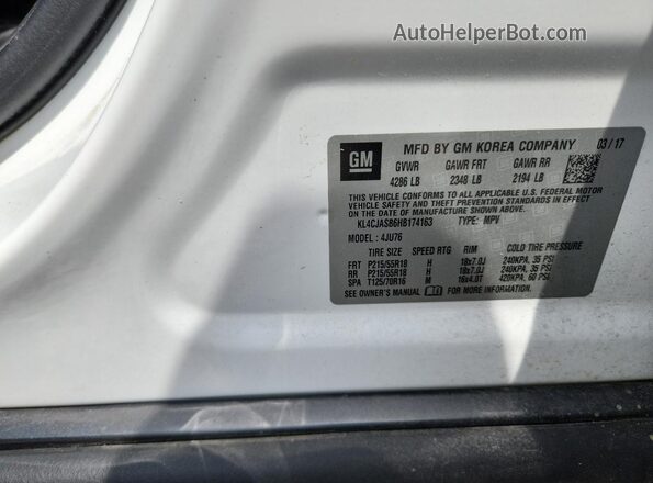 KL4CJASB6HB174163 2017 BUICK ENCORE White Vista del compartimento del motor