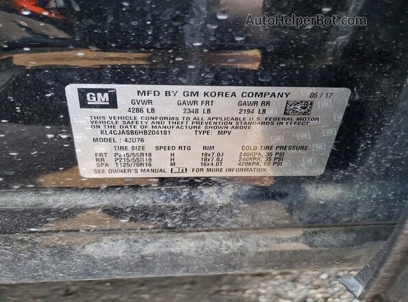 KL4CJASB6HB204181 2017 BUICK ENCORE Black Widok naklejki z numerem VIN