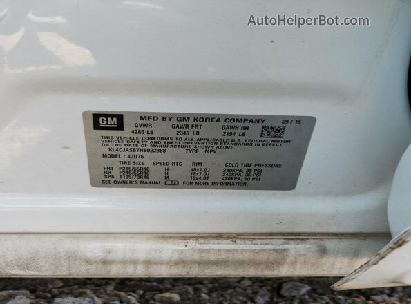 KL4CJASB7HB022988 2017 BUICK ENCORE Белый Панорамный вид салона 360°
