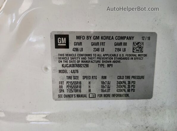 KL4CJASB7KB821290 2019 BUICK ENCORE White VIN sticker view