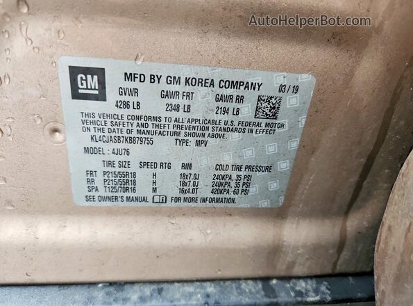 KL4CJASB7KB879755 2019 BUICK ENCORE Brown Engine compartment view
