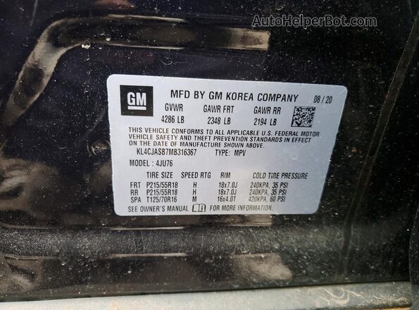 KL4CJASB7MB316367 2021 BUICK ENCORE Black Vista interior de 360 grados