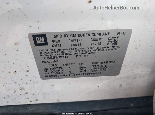 KL4CJASB8HB128303 2017 BUICK ENCORE White Вид підкапотного простору