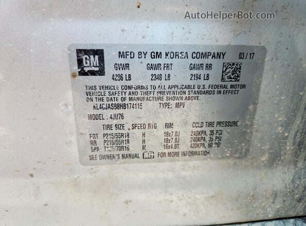 KL4CJASB8HB174116 2017 BUICK ENCORE Silver ძრავის განყოფილების ხედი