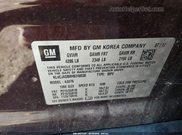 KL4CJASB8HB248036 2017 BUICK ENCORE Burgundy Engine compartment view