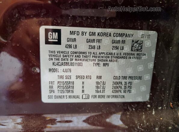 KL4CJASB8JB511003 2018 BUICK ENCORE Purple Widok komory silnika