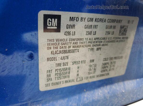 KL4CJASB8JB558774 2018 BUICK ENCORE Blue 360 interior view