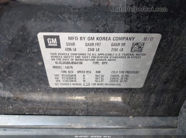 KL4CJASB8JB564106 2018 BUICK ENCORE Черный Вид подкапотного пространства
