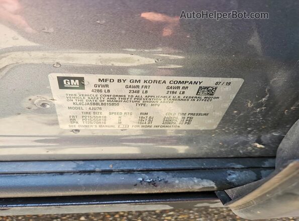 KL4CJASB8LB015850 2020 BUICK ENCORE Gray Շարժիչի բաժամունքի տեսք