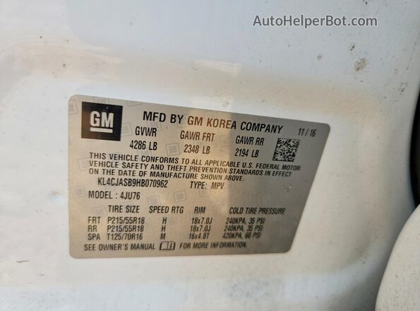 KL4CJASB9HB070962 2017 BUICK ENCORE Белый Панорамный вид салона 360°
