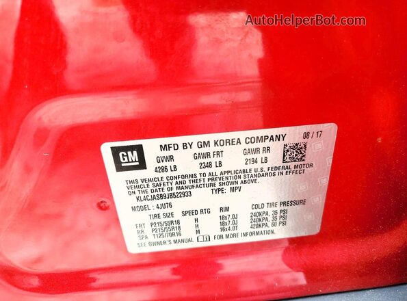KL4CJASB9JB522933 2018 BUICK ENCORE Red 360 interior view