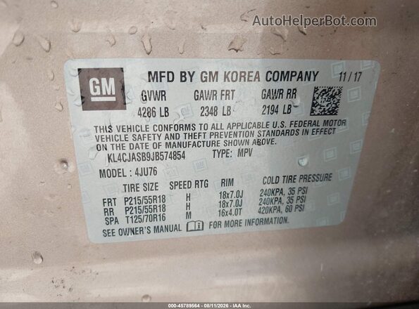 KL4CJASB9JB574854 2018 BUICK ENCORE Gold Engine compartment view