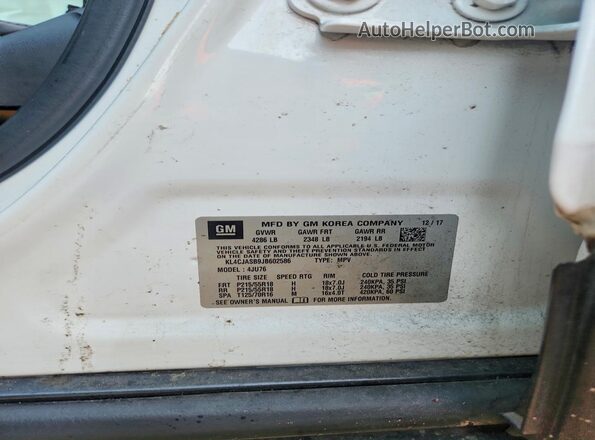 KL4CJASB9JB602586 2018 BUICK ENCORE White Vista del compartimento del motor