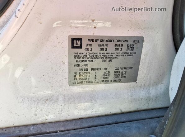 KL4CJASB9LB026677 2020 BUICK ENCORE White VIN sticker view