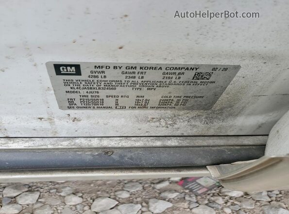 KL4CJASBXLB324560 2020 BUICK ENCORE White Вид підкапотного простору
