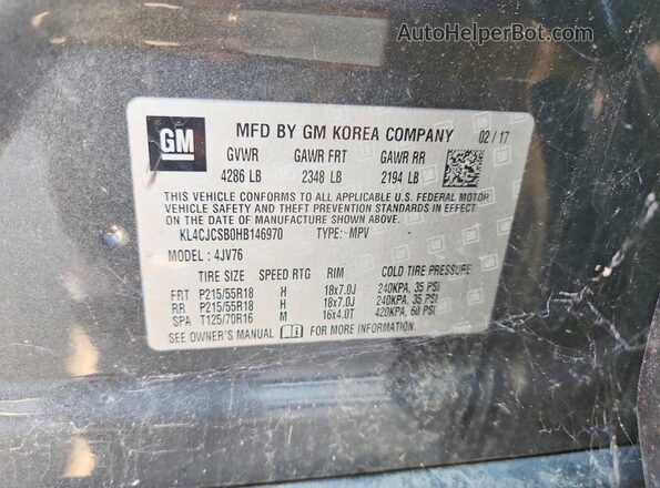 KL4CJCSB0HB146970 2017 BUICK ENCORE Gray ძრავის განყოფილების ხედი