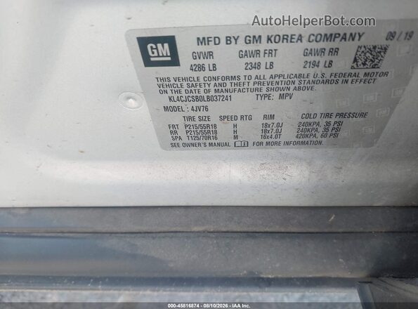 KL4CJCSB0LB037241 2020 BUICK ENCORE Gray Engine compartment view