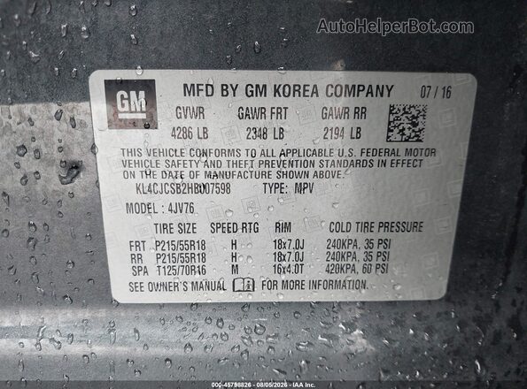 KL4CJCSB2HB007598 2017 BUICK ENCORE Gray Widok komory silnika
