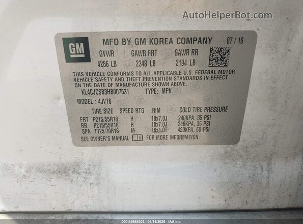 KL4CJCSB3HB007531 2017 BUICK ENCORE White Widok komory silnika