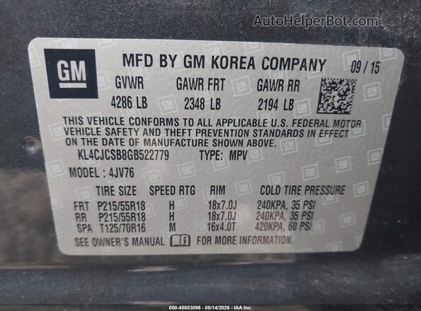KL4CJCSB8GB522779 2016 BUICK ENCORE Gray Engine compartment view