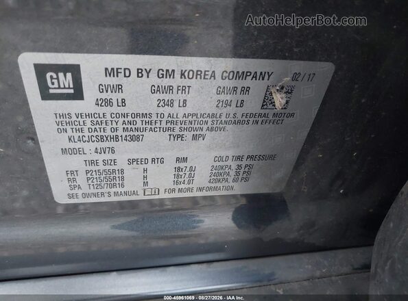KL4CJCSBXHB143087 2017 BUICK ENCORE Light Blue Շարժիչի բաժամունքի տեսք