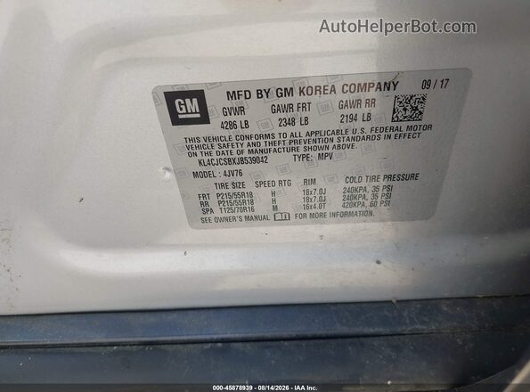 KL4CJCSBXJB539042 2018 BUICK ENCORE Silver Շարժիչի բաժամունքի տեսք