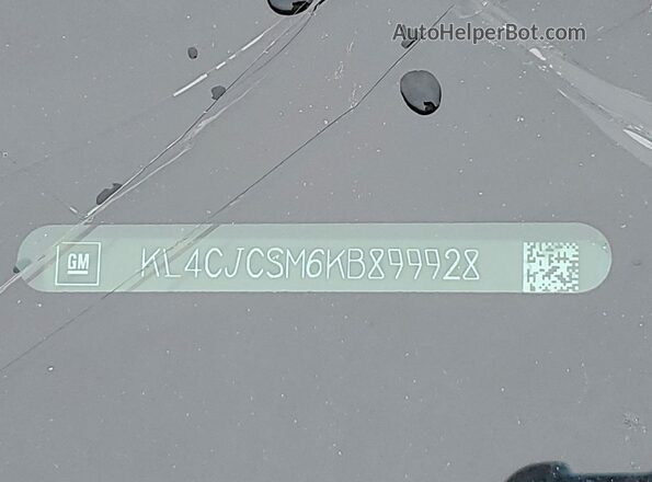 KL4CJCSM6KB899928 2019 BUICK ENCORE Blue Vista de la etiqueta del VIN