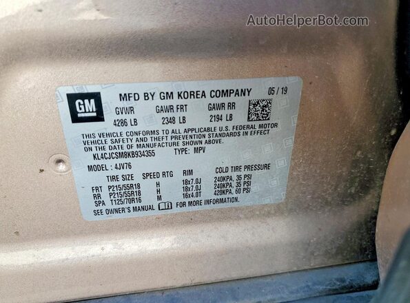 KL4CJCSM8KB934355 2019 BUICK ENCORE Tan Շարժիչի բաժամունքի տեսք