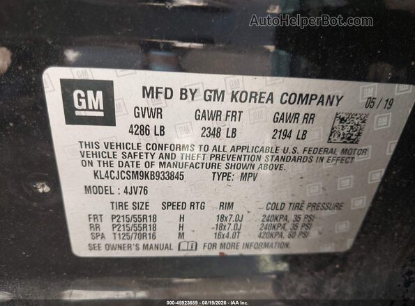 KL4CJCSM9KB933845 2019 BUICK ENCORE Black Vista del compartimento del motor