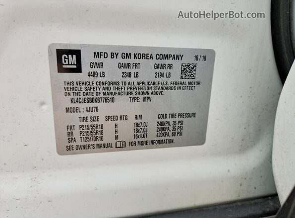 KL4CJESB0KB776510 2019 BUICK ENCORE White Շարժիչի բաժամունքի տեսք