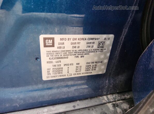 KL4CJESB0KB929449 2019 BUICK ENCORE Blue Engine compartment view