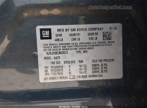 KL4CJESB2JB628373 2018 BUICK ENCORE Gray Engine compartment view