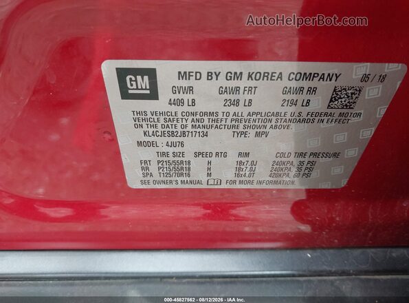KL4CJESB2JB717134 2018 BUICK ENCORE Burgundy Engine compartment view