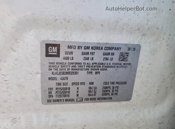 KL4CJESB3MB329351 2021 BUICK ENCORE White Вид підкапотного простору