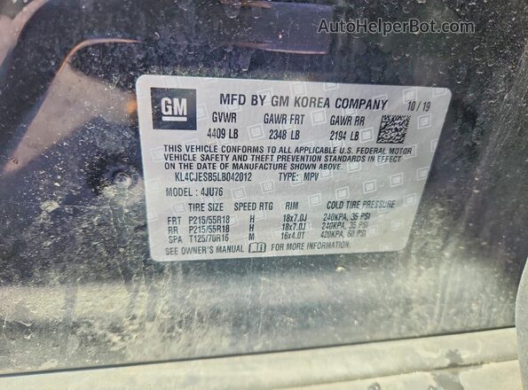 KL4CJESB5LB042012 2020 BUICK ENCORE Black VIN sticker view