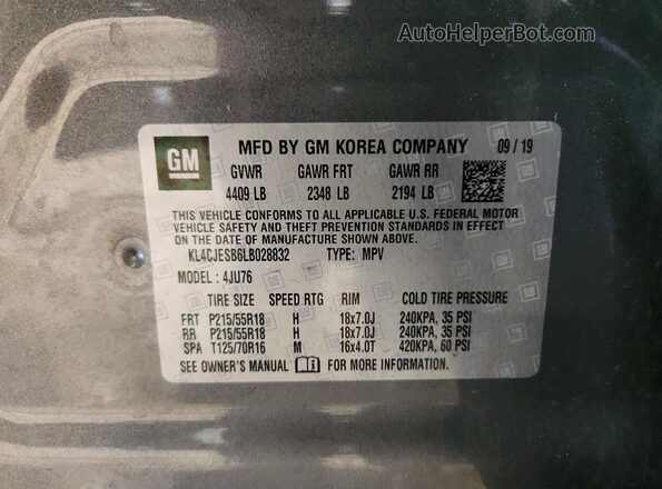 KL4CJESB6LB028832 2020 BUICK ENCORE Серый Вид наклейки с VIN-кодом