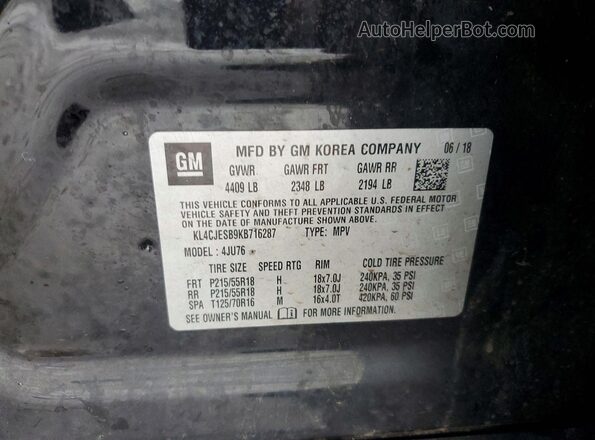 KL4CJESB9KB716287 2019 BUICK ENCORE Черный Вид наклейки с VIN-кодом
